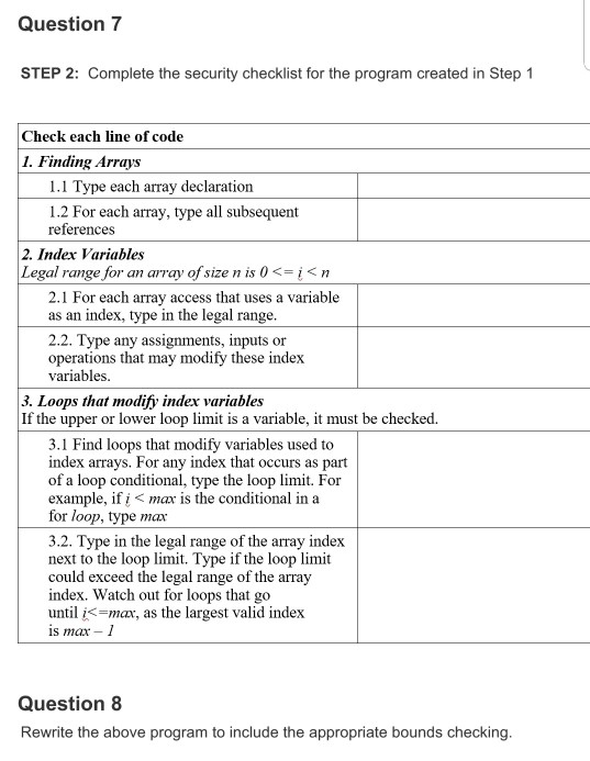 Question 7 STEP 2: Complete the security checklist for the program