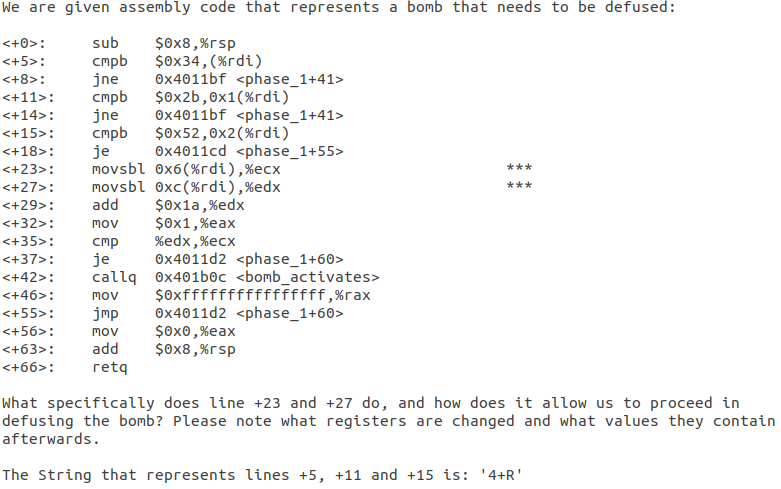  We are given assembly code that represents a bomb that needs