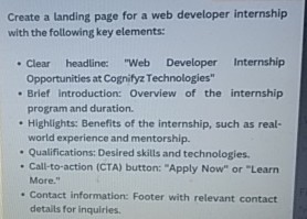  Create a landing page for a web developer internship with the