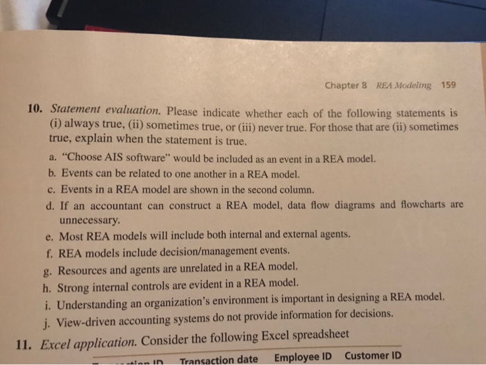  Ch 8 #10 Chapter 8 REA Modeling 159 10. Statement evaluation.