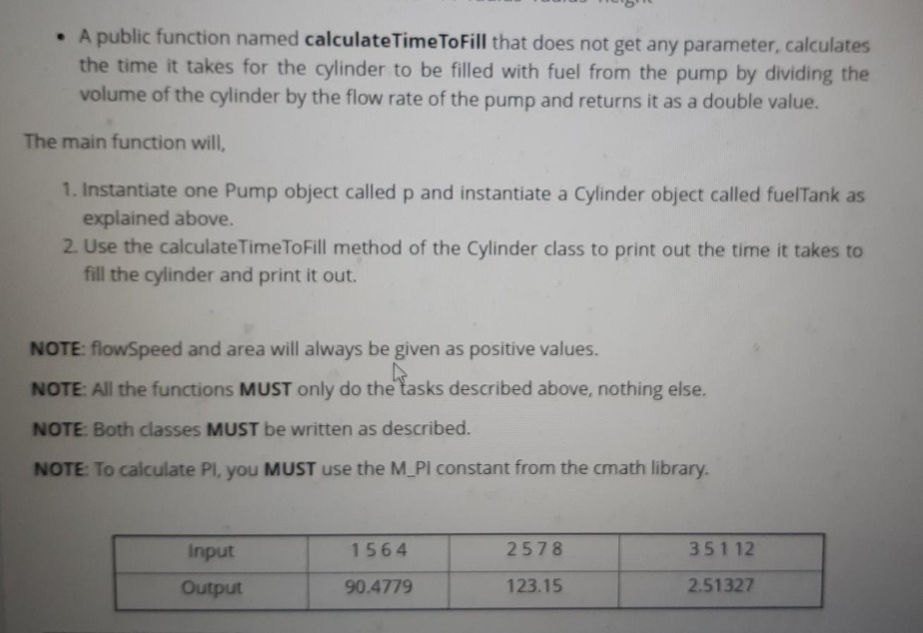 and Cylinder as described below. Then, write a main function that reads