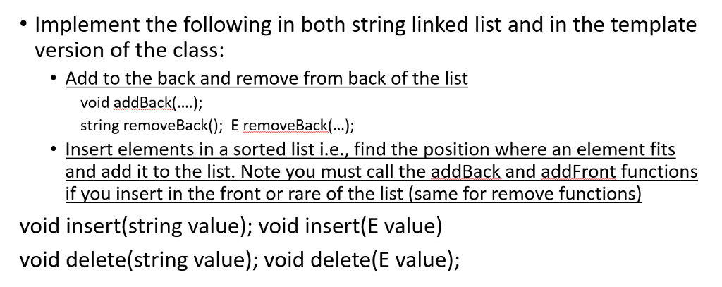 list private: StringNode* head; // pointer to the head of list class