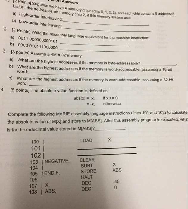  Suppose we have 4 memory chips (chip 0, 1, 2, 3),