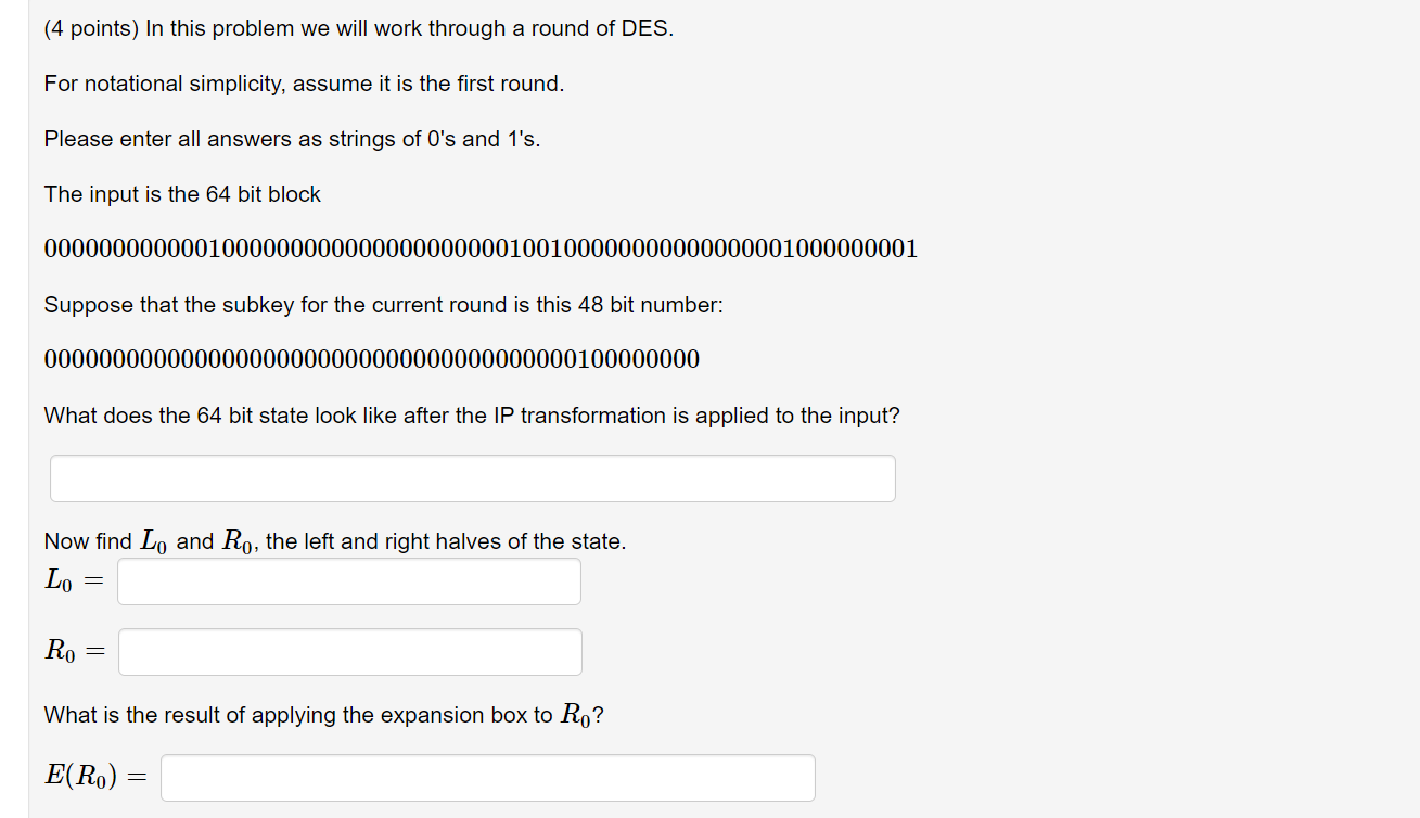  (4 points) In this problem we will work through a round