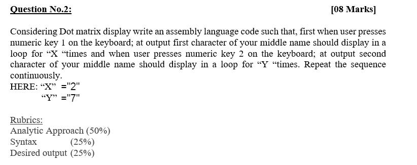 Subject: MICROPROCESSOR & ASSEMBLY LANGUAGE PROGRAMMING Note: provide ASSEMBLY LANGUAGE CODE Considering