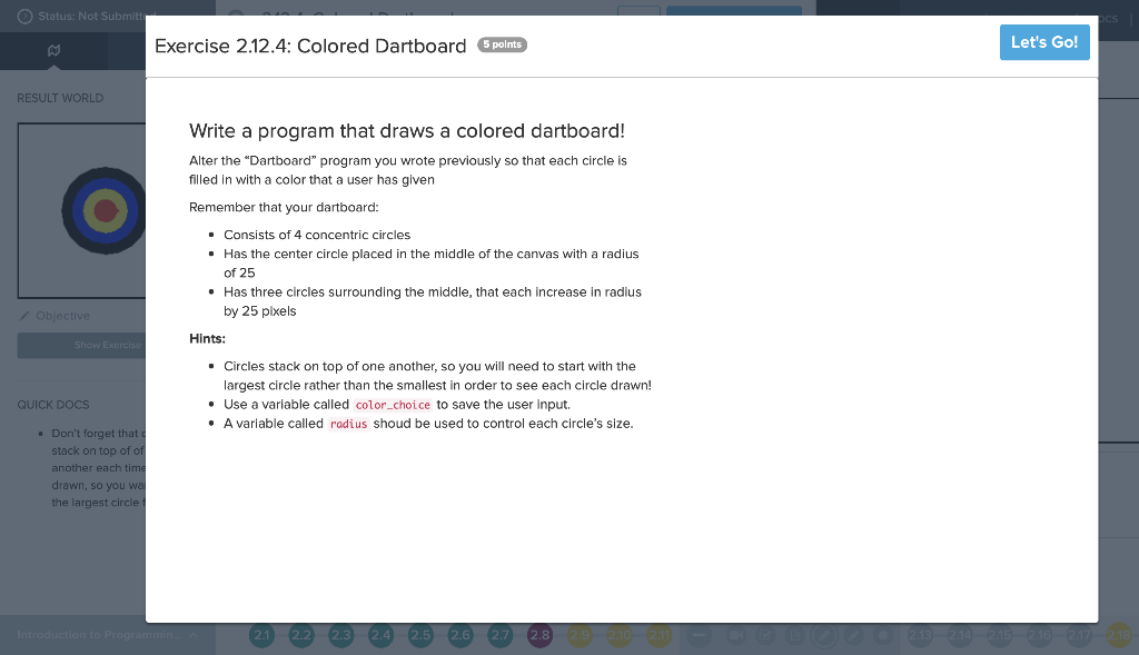 Please could help me 2.12.4 Colored Dartboard ( Python) Status: Not Submit