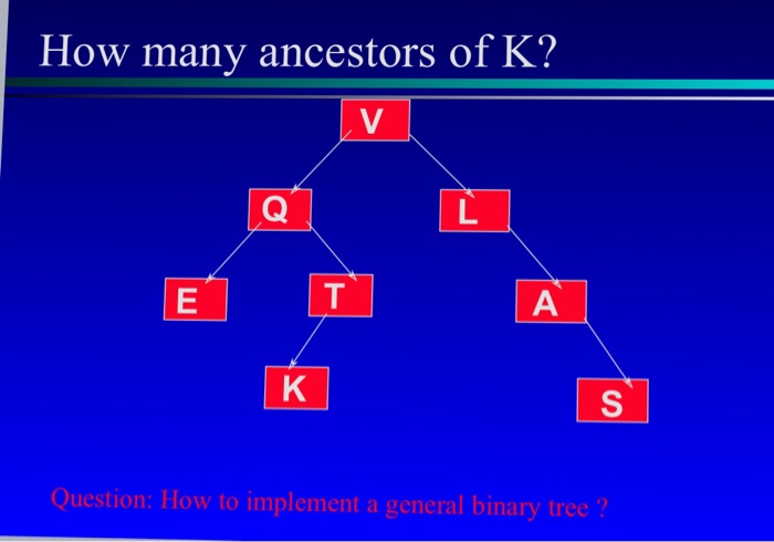 how many leaf nodes? 2) how many descendants of Q? 3) how