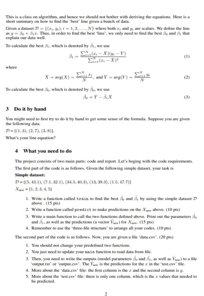 PLEASE SOLVE THIS LINEAR REGRESSION IN C++ This is a class on