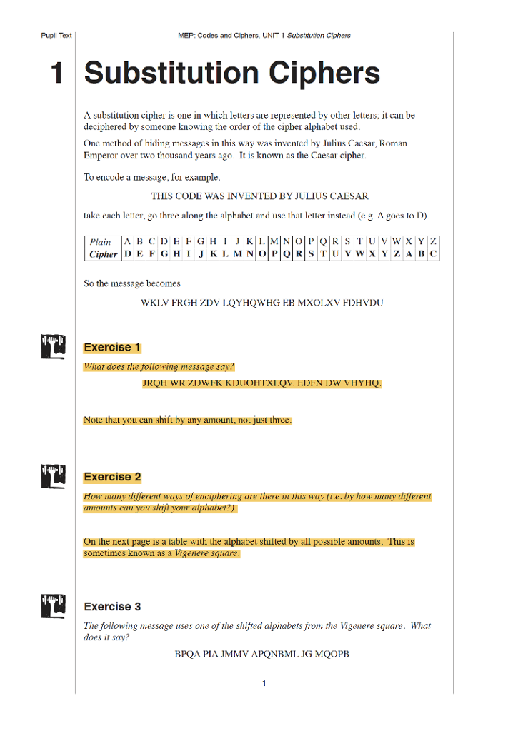 Need help with Exercise 1 and Exercise 2 Pupil Text MEP: Codes