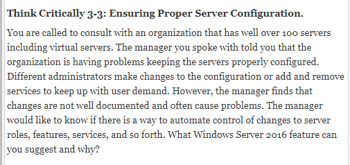  Think Critically 3-3: Ensuring Proper Server Configuration. You are called to