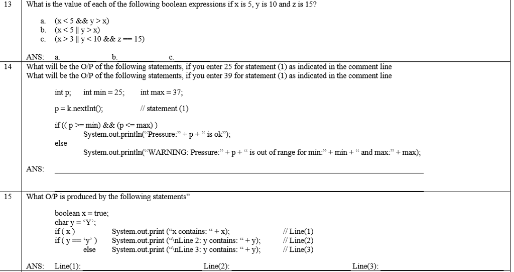Using Java, answer the following What is the value of each of