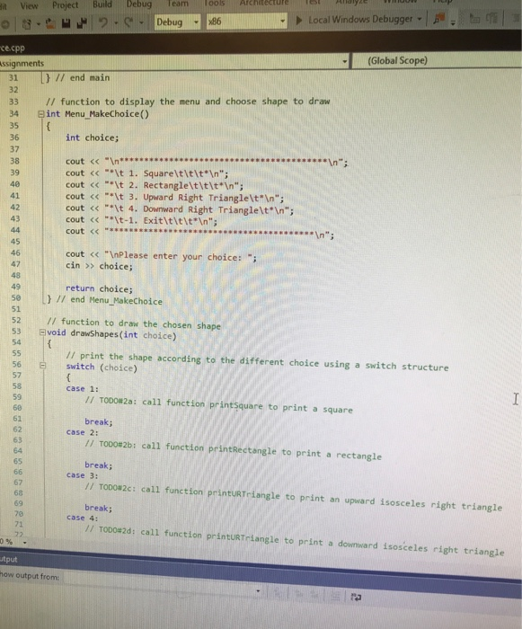 different shape according to the user choice. The given code is included
