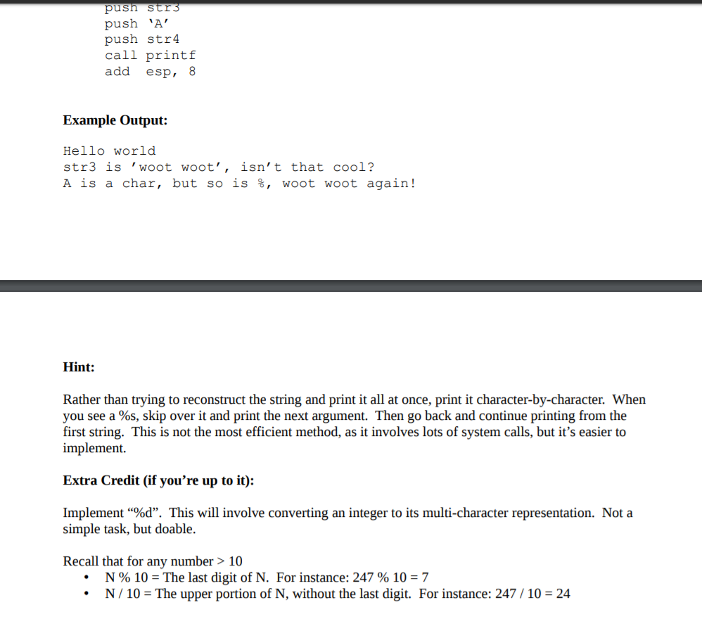 print data. No print_char, no print_string etc.CCCjre Let's be honest, we take