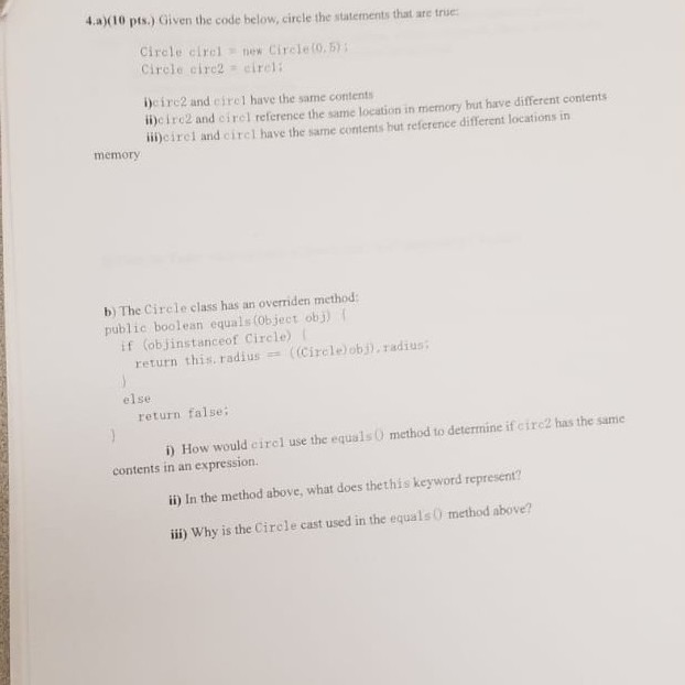  please I need it urgent thank in java 4.a)(10 pts.) Given