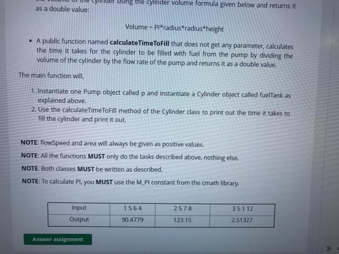 area of a Pump object (p) both as double values main will