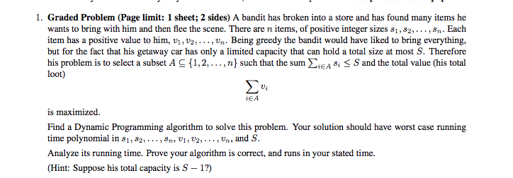  1. Graded Problem (Page limit: 1 sheet; 2 sides) A bandit