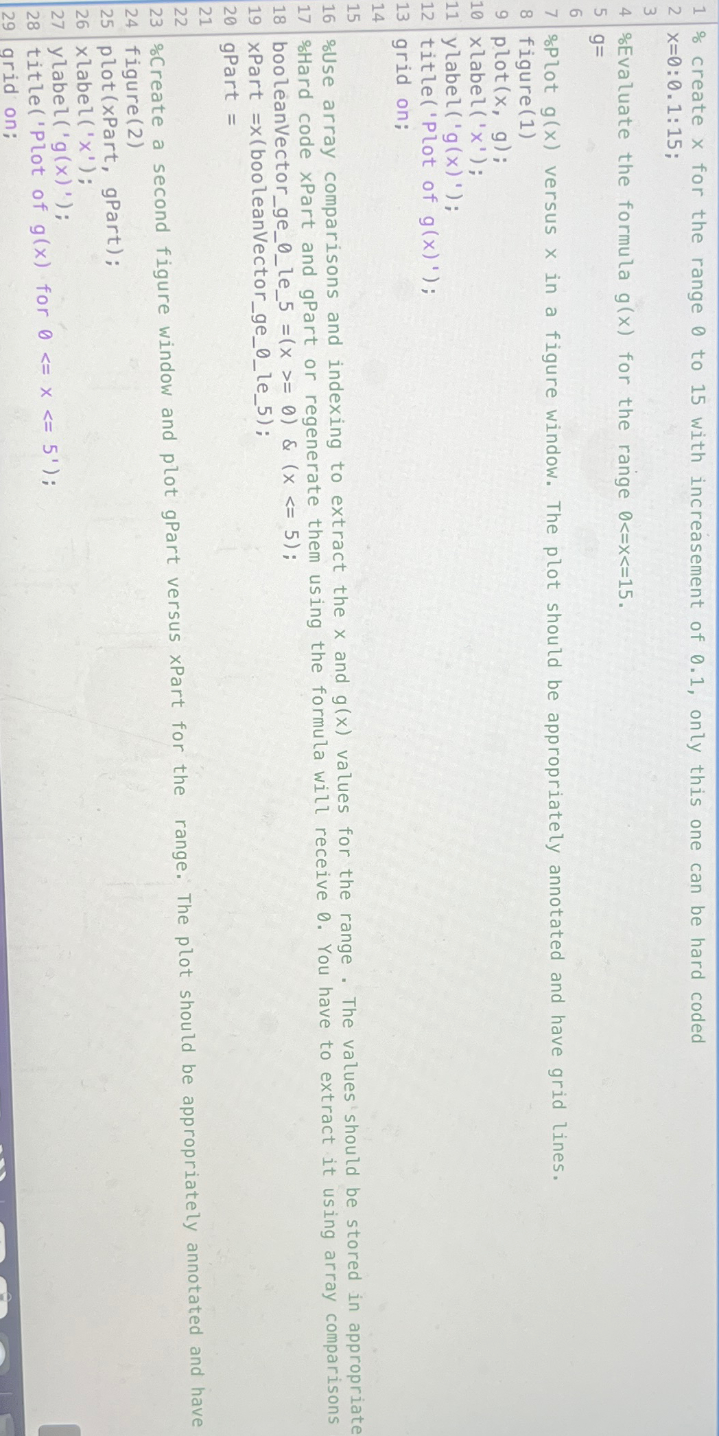 % create x for the range 0 to 15 with increasement