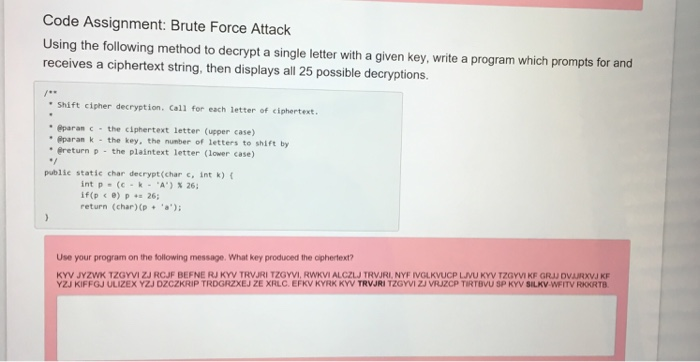 Code Assignment: Brute Force Attack Using the following method to decrypt