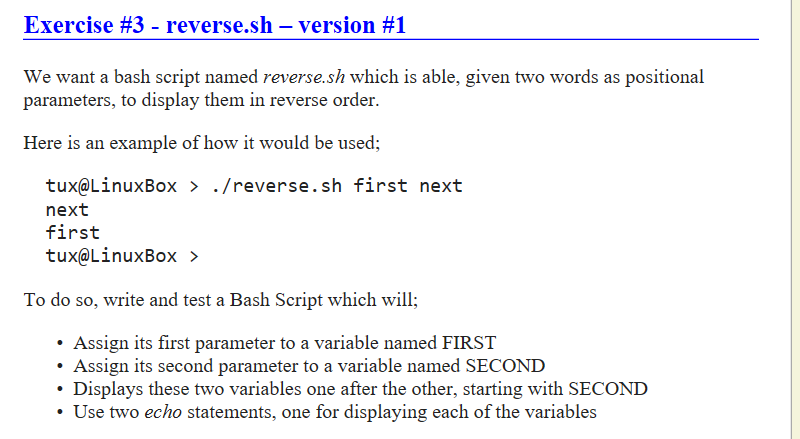  Exercise #3-reverse.sh-version #1 We want a bash script named reverse.sh which
