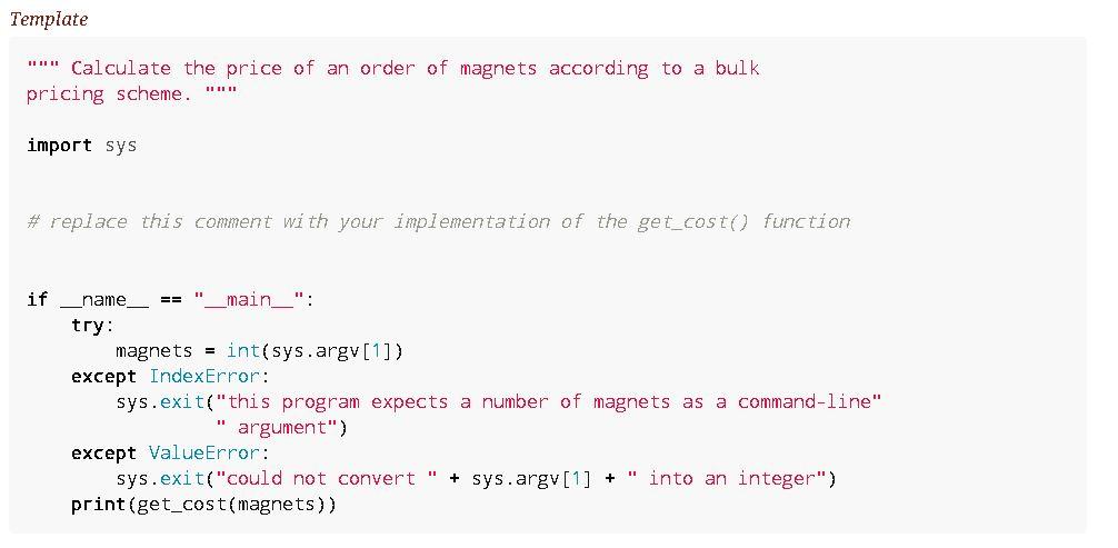 depending on the quantity of magnets ordered, as follows: Quantity Price 0449