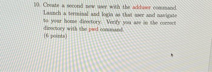  10. Create a second new user with the adduser command. Launch