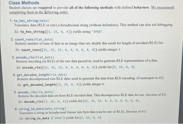  *PYTHON* i need the following methods defined to return correct output
