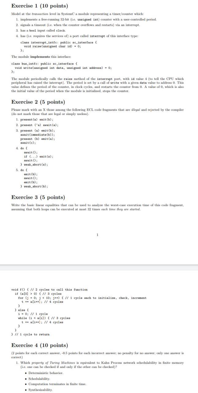 Exercise 1 (10 points) Model at the transaction level in SystemC
