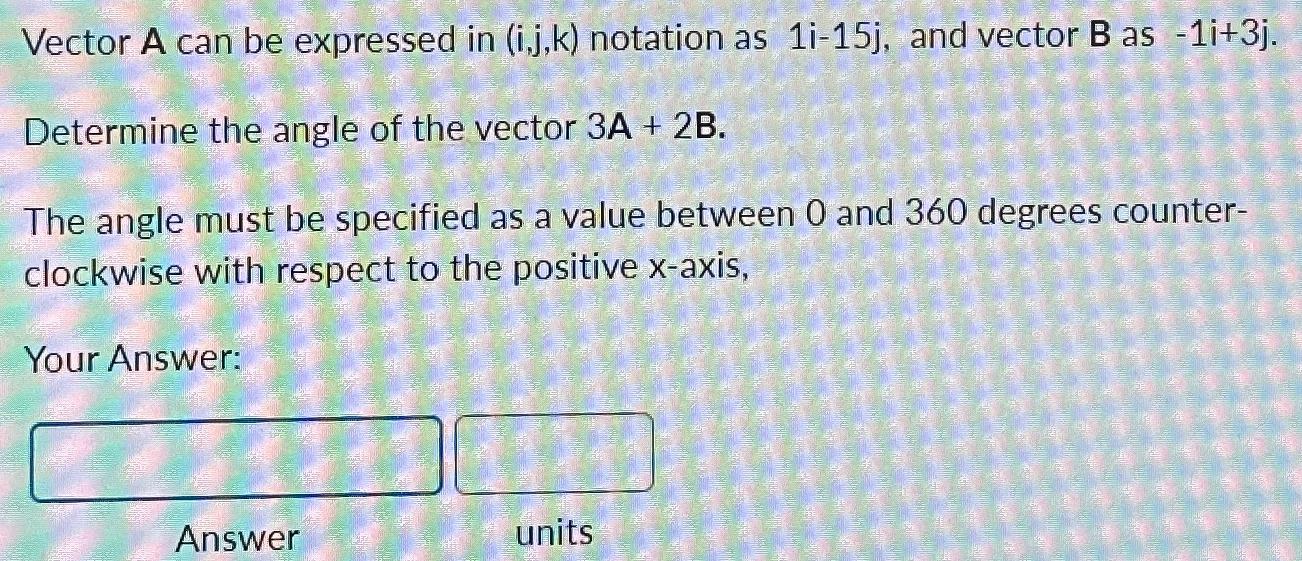 Vector A can be expressed in (i,j,k) notation as 1i-15j, and