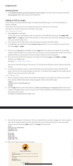  Assignments Getting Started Adding an SVG to a page Part Adding
