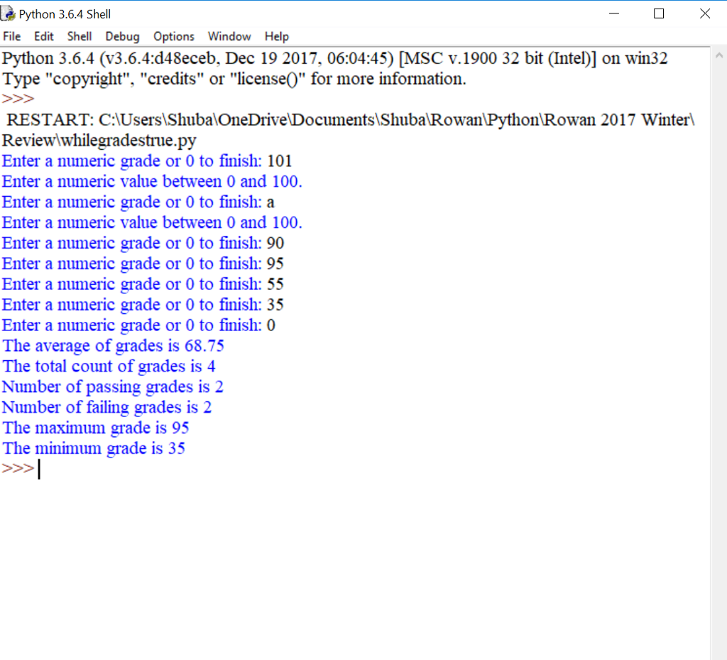 Write a program that computes information related to a sequence of grades