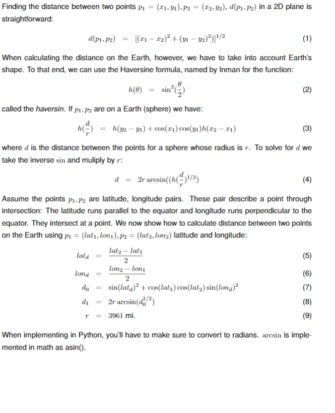 python code Finding the distance between two points P1 = (Pny), P2-(x2M),