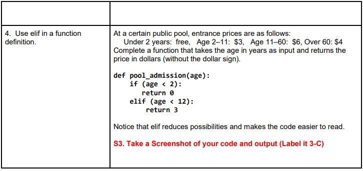  4. Use elif in a function definition. At a certain public
