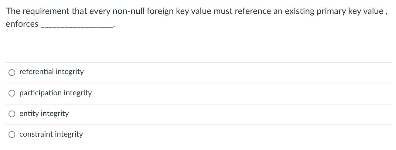  The requirement that every non-null foreign key value must reference an