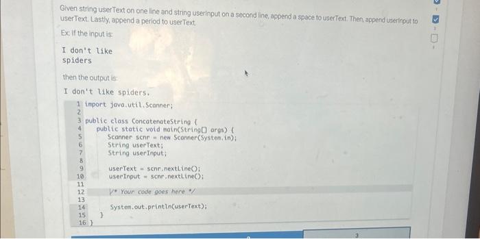  Given string user Text on one line and string userinput on