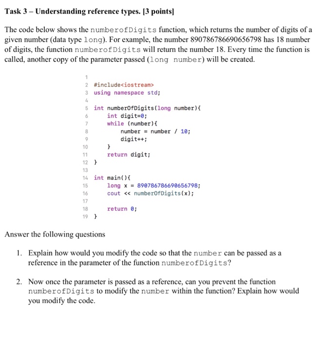  C++ Task 3 - Understanding reference types. [3 pointsl The code