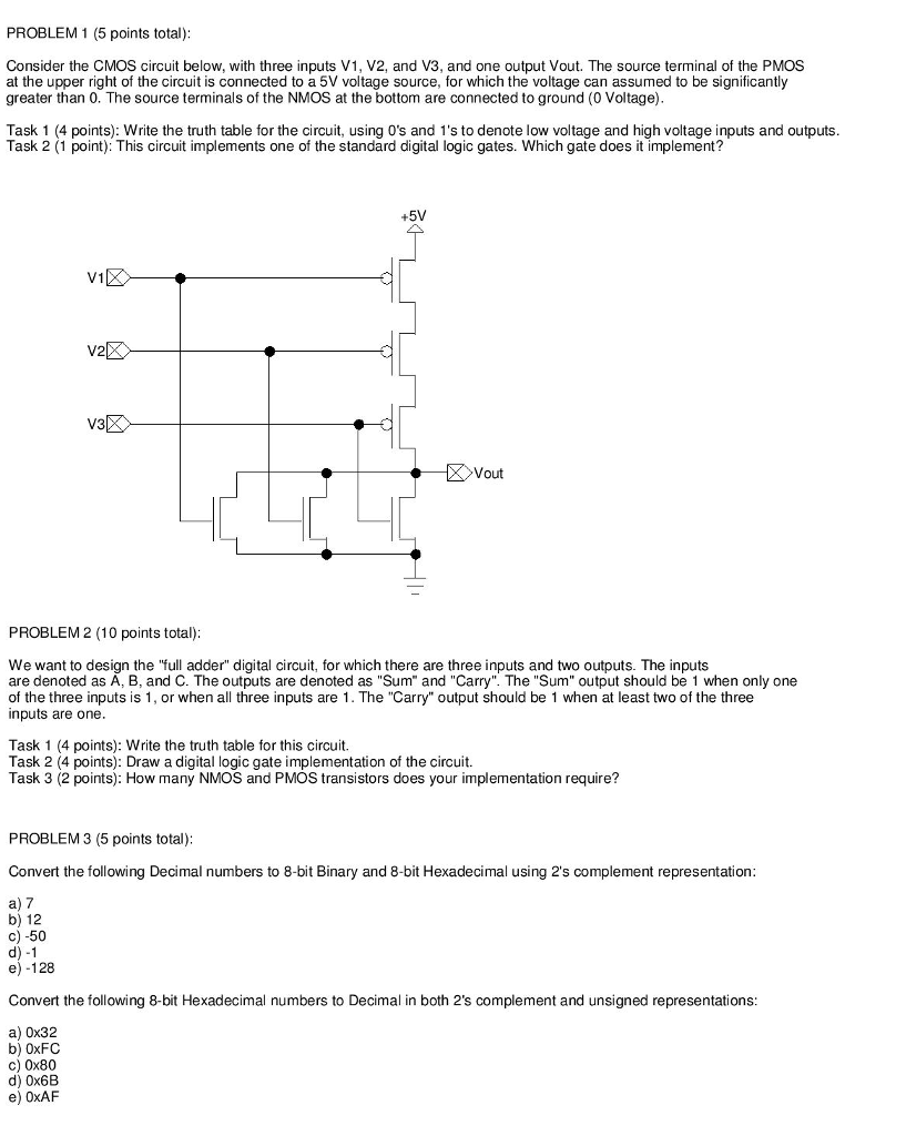  Consider the CMOS circuit below, with three inputs V1, V2, and