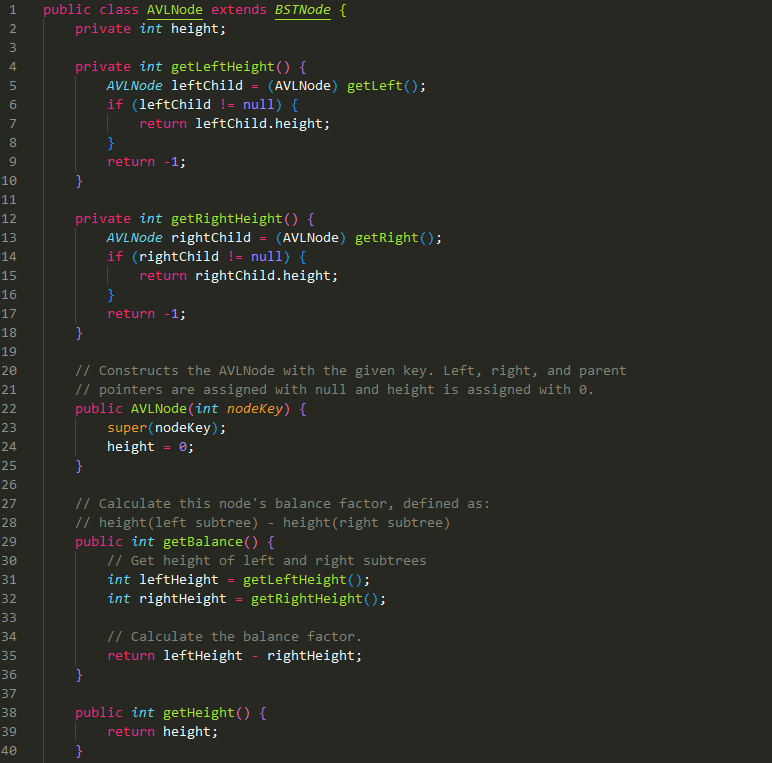 hierarchy Classes AVLNode and AVLTree inherit from BSTNode and BinarySearchTree, respectively. Each