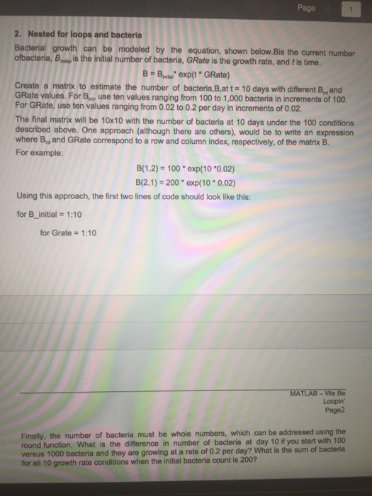  By using Matlab ( required) Page 2. Nested for loops and