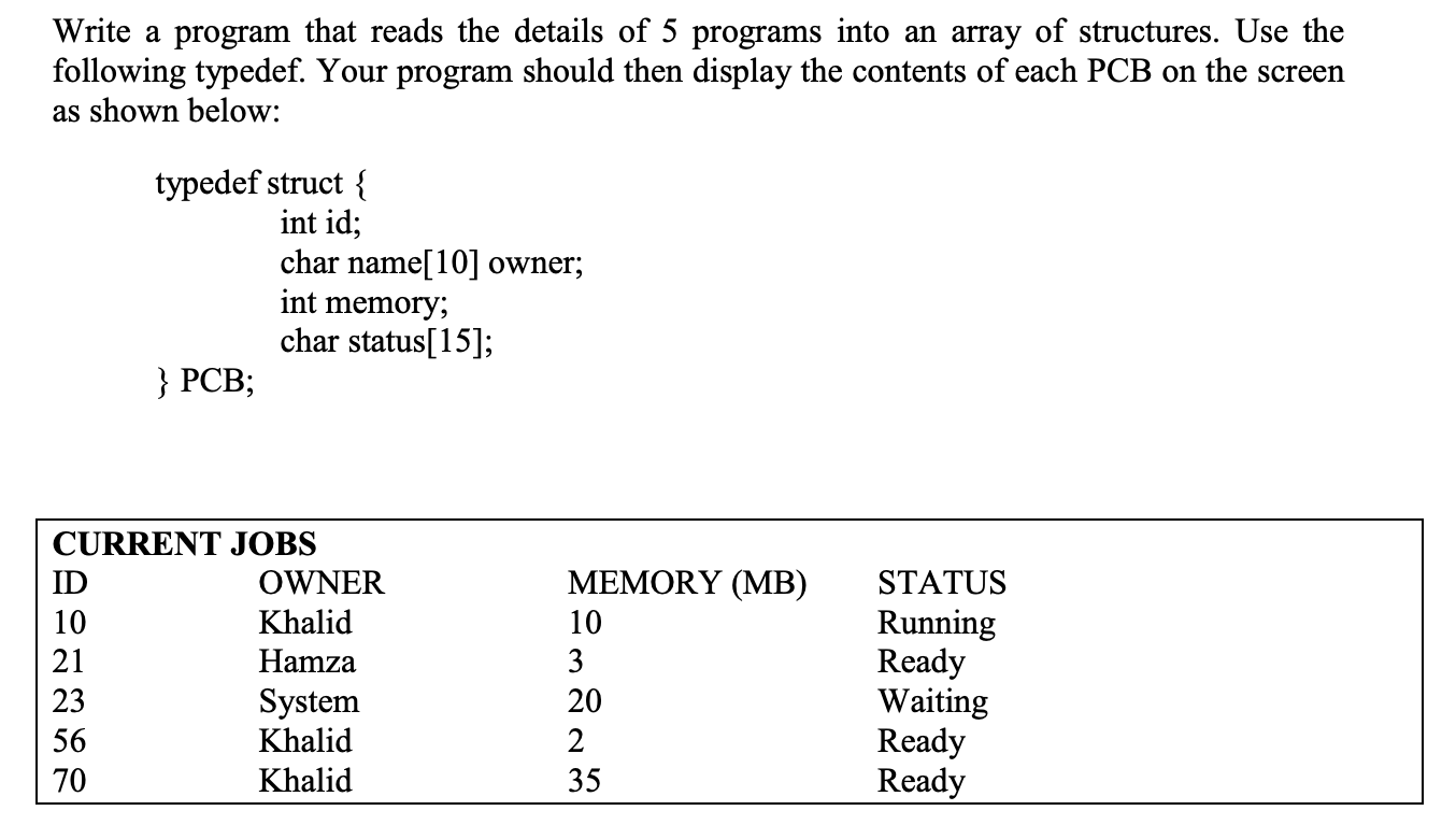  Write a program that reads the details of 5 programs into