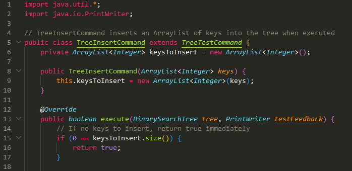 binary search tree. Classes inheriting from TreeTestCommand are declared in their respective