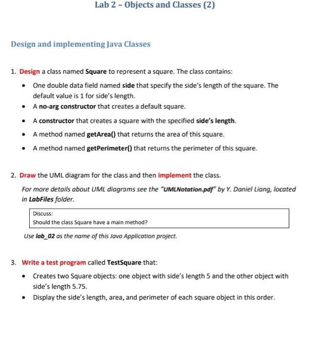  Lab 2 - Objects and Classes (2) Design and implementing Java