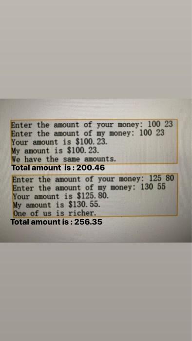 and Total of two money also. class Money \{ public: Money(); Money(int