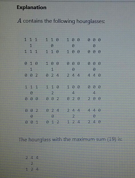 of values with indices falling in this pattern in A's graphical representation