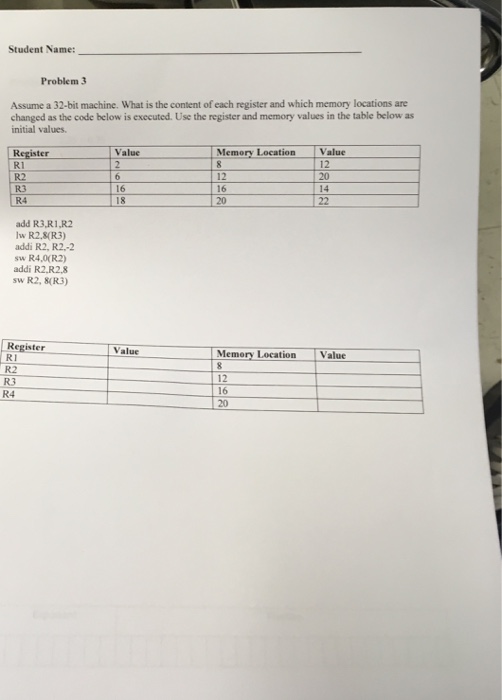  Student Name: Problem 3 Assume a 32-bit machine. What is the