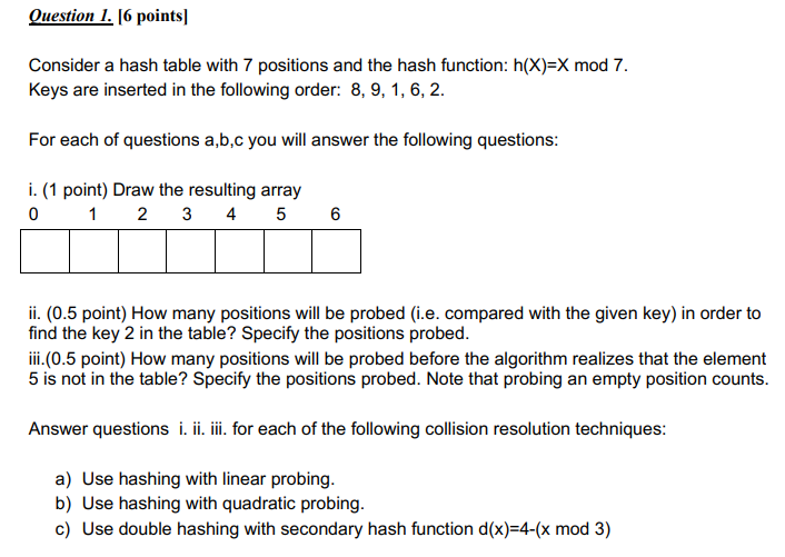  Question L. 16 pointsl Consider a hash table with 7 positions