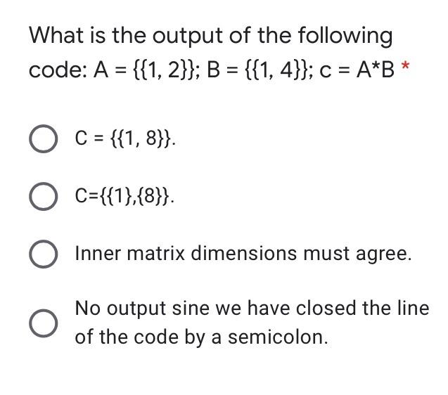 mathematica program What is the output of the following code: A =