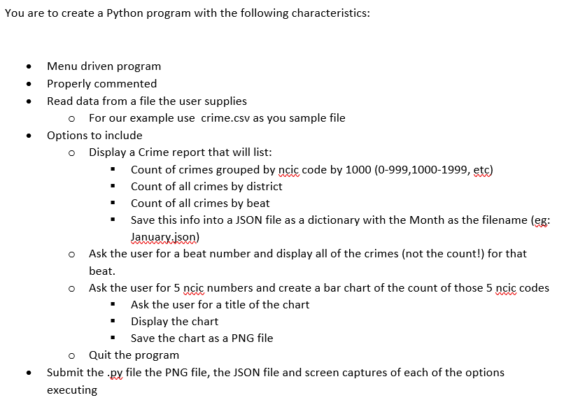 This is in Python - Menu driven program - Properly commented -