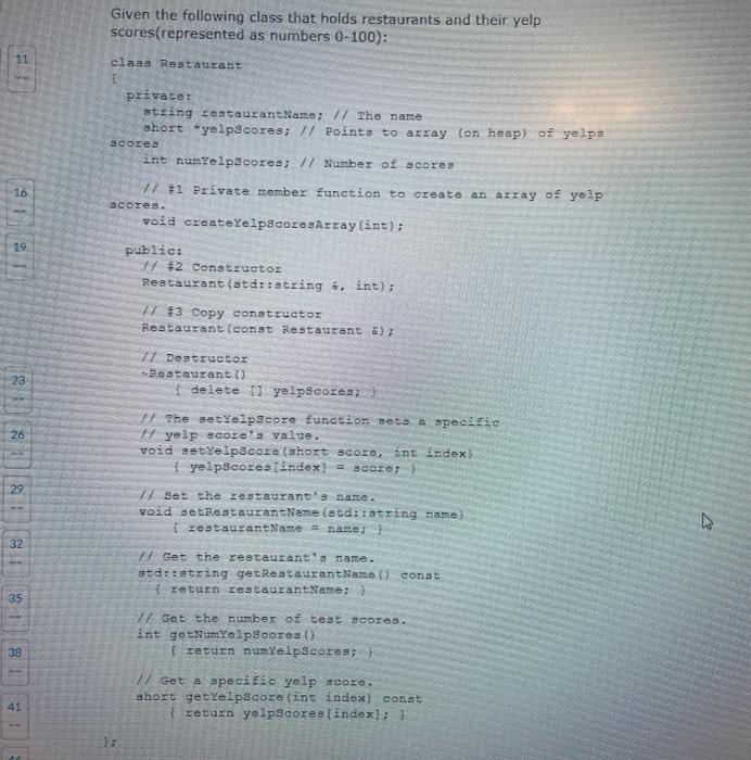  Given the following class that holds restaurants and their yelp scores(represented