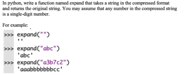  In python, write a function named expand that takes a string