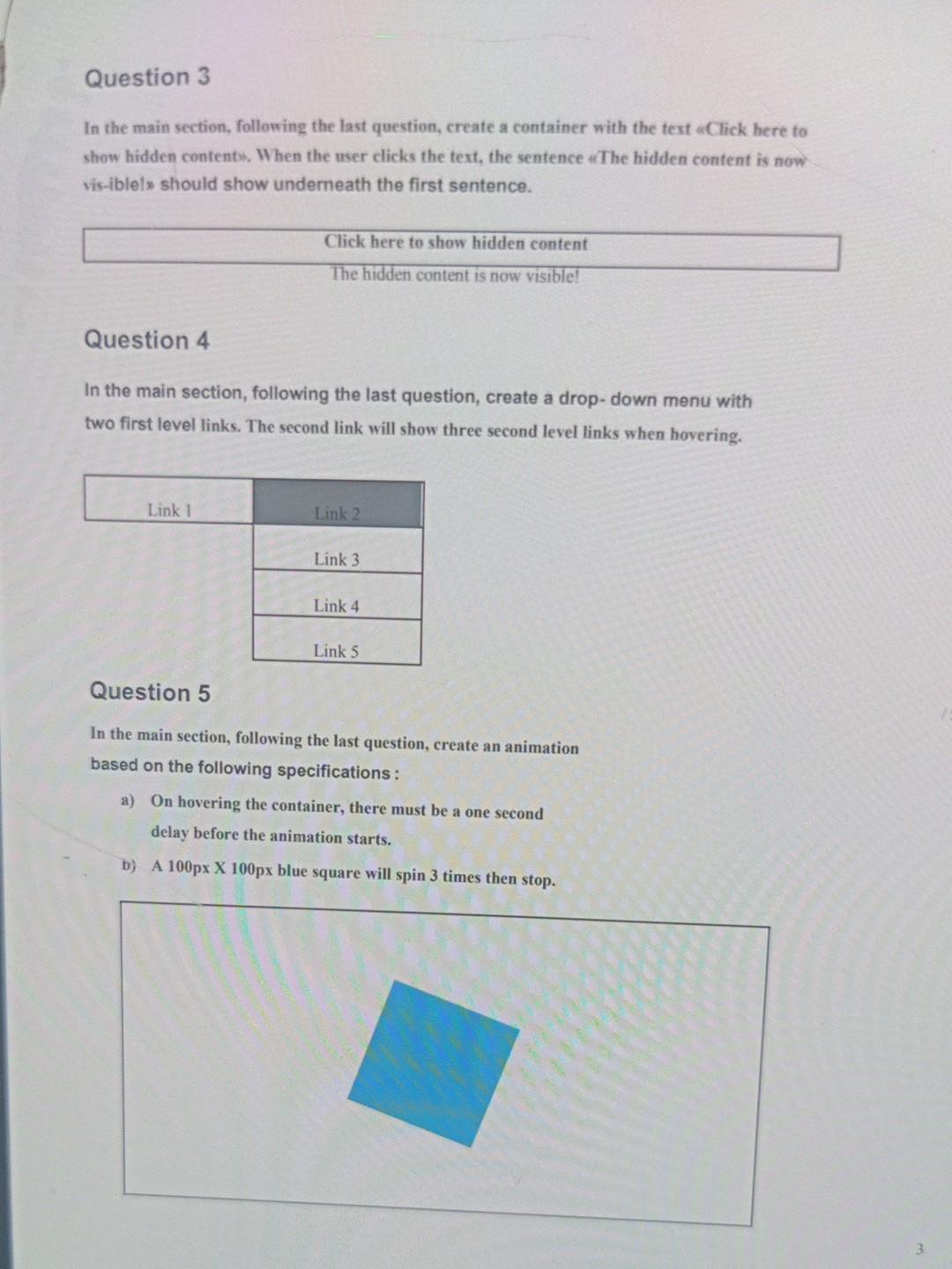 based on the following specifications: 12 a) The three sections contents (header,